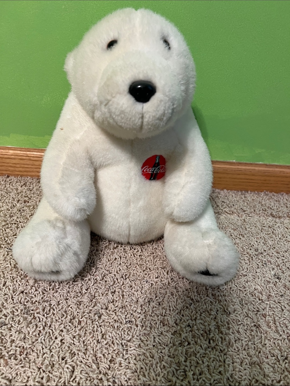Coca Cola White Polar Bear Plush with Red Logo Badge